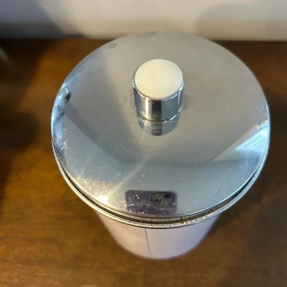 Vintage White Cylinder Canister with Lid Some Marks & Small Dimples Great Decor